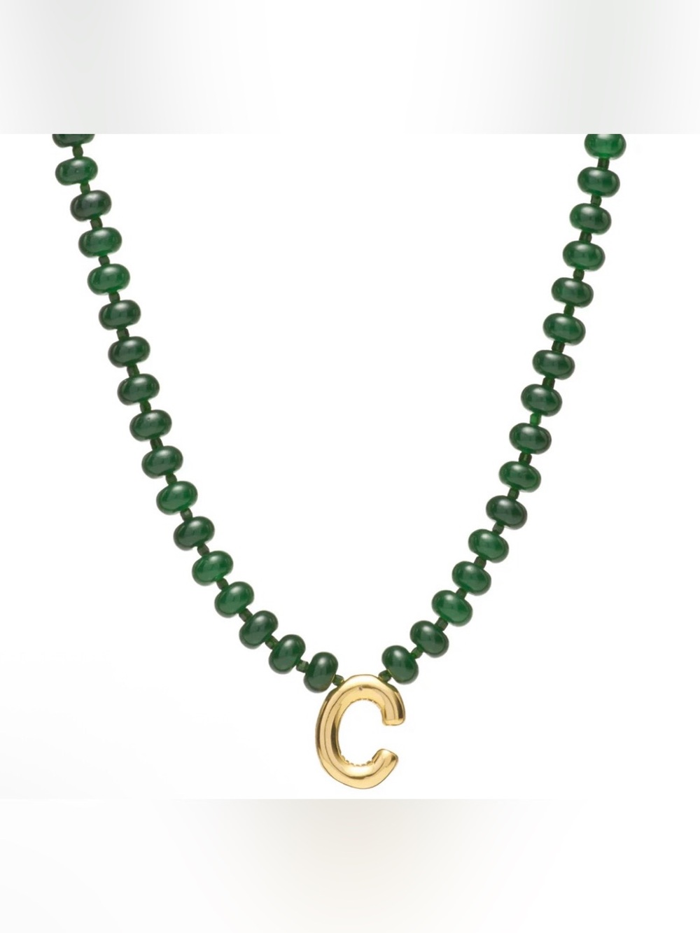 NEW✨ Mayamar Genuine Jade Stone Beaded Initial Necklace 24k Gold Dipped Letter C